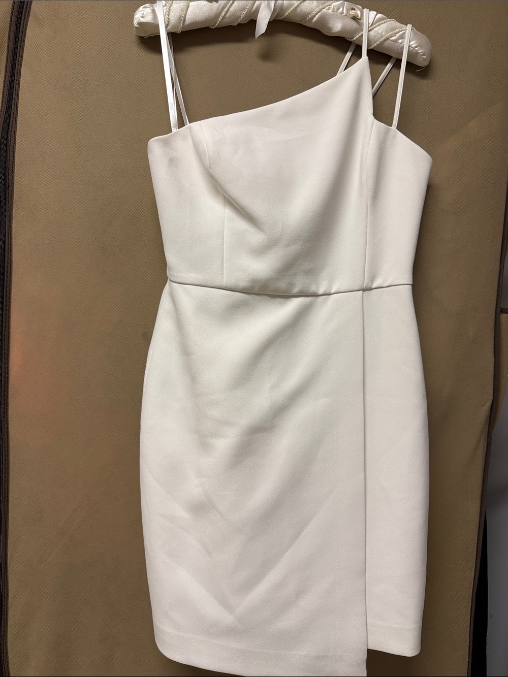 BCBGMaxAzria White One-Shoulder Sheath Dress with Double Straps